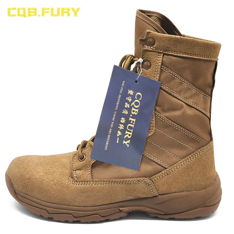 CQB.FURY 8 inches Winter brown Mens Army boots tactical Cow suede comfortable outdoor boots with side zipper size38-46