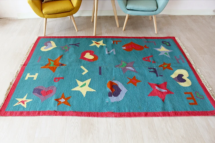 India Kilim Blue Kilrim Kids Wool Hand Book Cartoon Lovely Bedroom A Living Room Tea Table Carpet