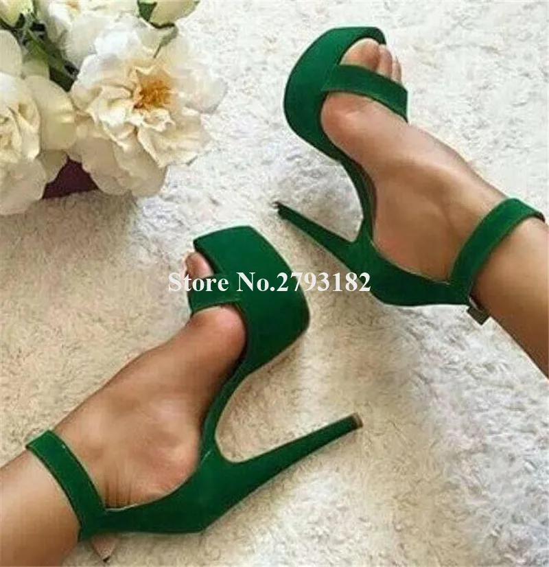 

Летние женские модные босоножки на высокой платформе с открытым носком и одним ремешком, зеленые, синие кожаные сандалии на высоком каблуке, модельные туфли на каблуке