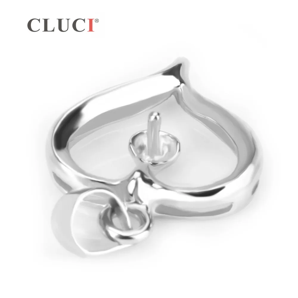 CLUCI Silver 925 Cute Love Heart Women Pendant Jewelry for Necklace Making Simple Design Pearl Pendant Mounting SP128SB