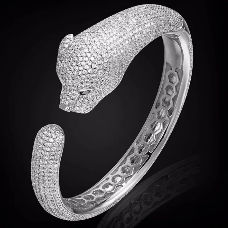 

Luxury Brand Cubic zircon Leopard Animal Bangles for Women Men Jewelry Perfect Copper Gold silver color Bridal Bangles Bracelet