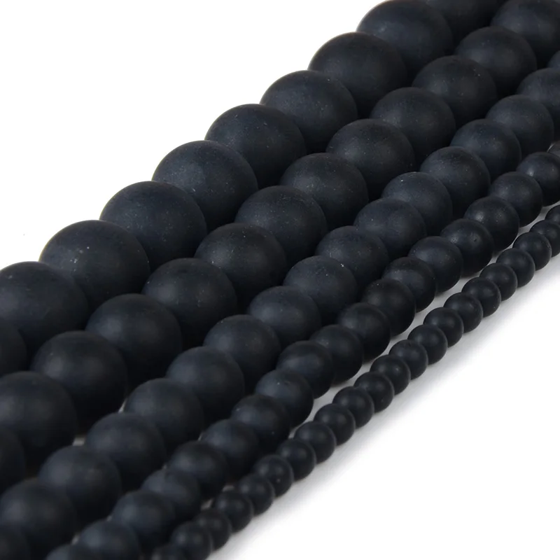 Chanfar Dull Polish Black Agates Onyx Beads Matte Round Natural Stone Beads For Making DIY Jewelry 4 6 8 10 12mm Size