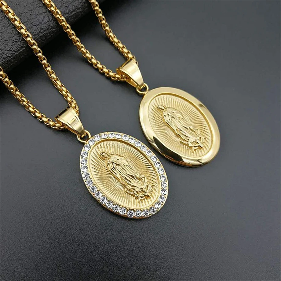 Wisiorek z maryją naszyjnik dla kobiet dziewczynki złoty kolor naszej pani biżuteria hurtowych Colar Madonna Trendy Chain