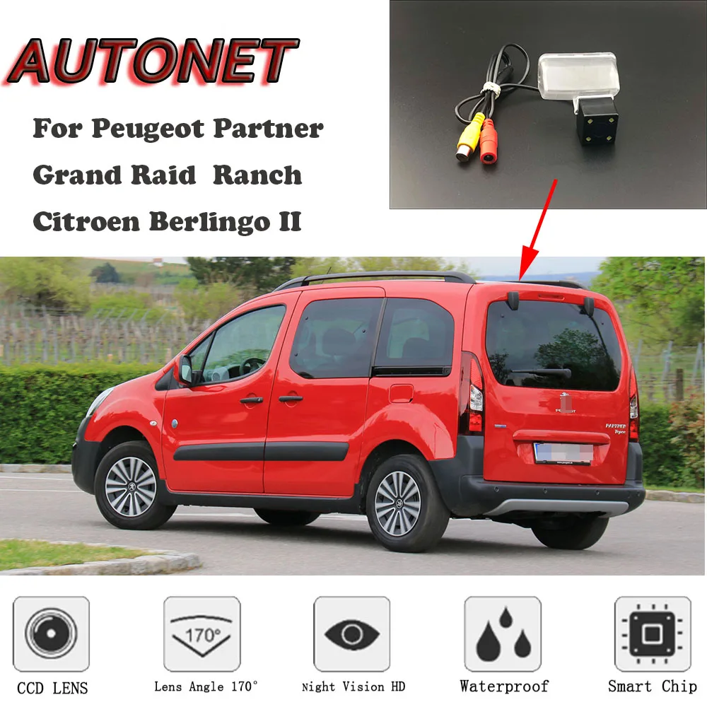 AUTONET HD Night Vision Backup Rear View camera For Peugeot Partner Grand Raid Ranch Citroen Berlingo II/license plate Camera