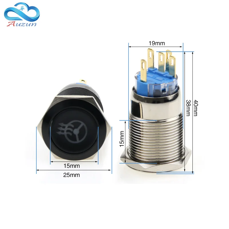 19mm Metal Button Switch Fixed Self-locking  Current 5A Voltage 3V 6V 12V 24V 110V 220V view 2