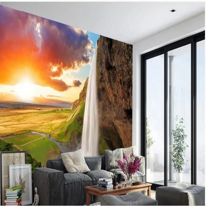 wellyu Custom large - scale murals waterfalls water - generating financial 3D murals landscape background wall  wallpaper