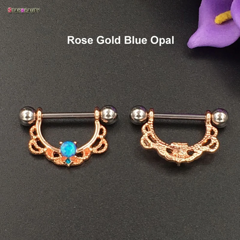 Starose 2 pcs/lot Top OPAL Piercing Nipple Ring 14G Nipple Piercing Women Girl Helix Piercing Earring Body Jewelry Pircing