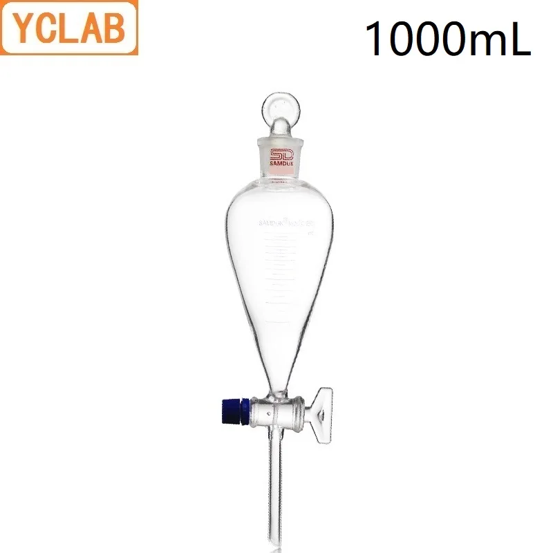 YCLAB 1000mL Seperatory Funnel Pear Shape 1L with Graduation Ground in Glass Stopper and Stopcock Laboratory Chemistry Equipment