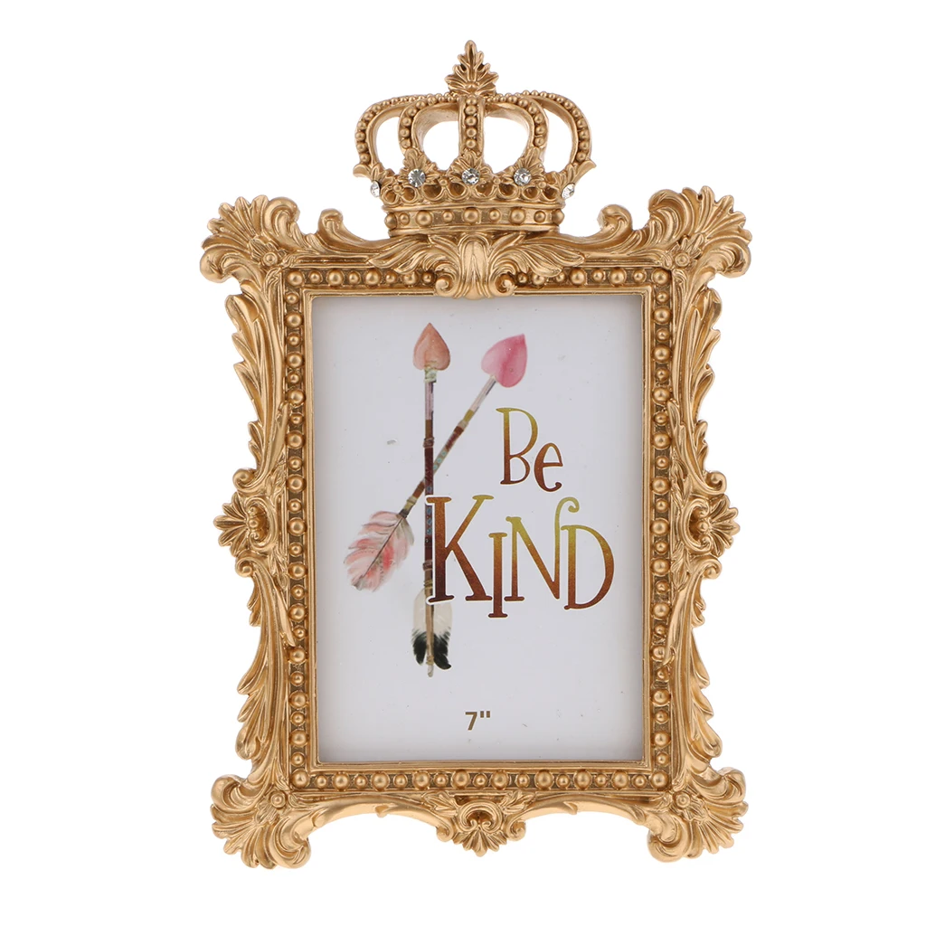 Gold Crown Resin Picture Photo Frame Baroque Luxury Style Home Décor Gold Crown Photo Stand Tabletop Frame with Stand