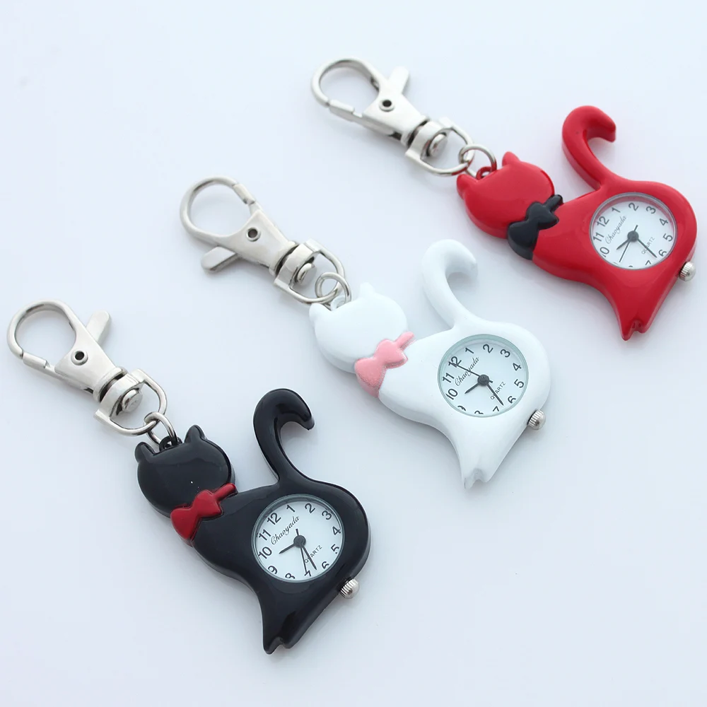 9pcs /Lot Mixed Bulk Wholesale Price Fashion Cute Lovely Cat Quartz Watch Key Ring Chain Clip Watches Kids Women Gifts