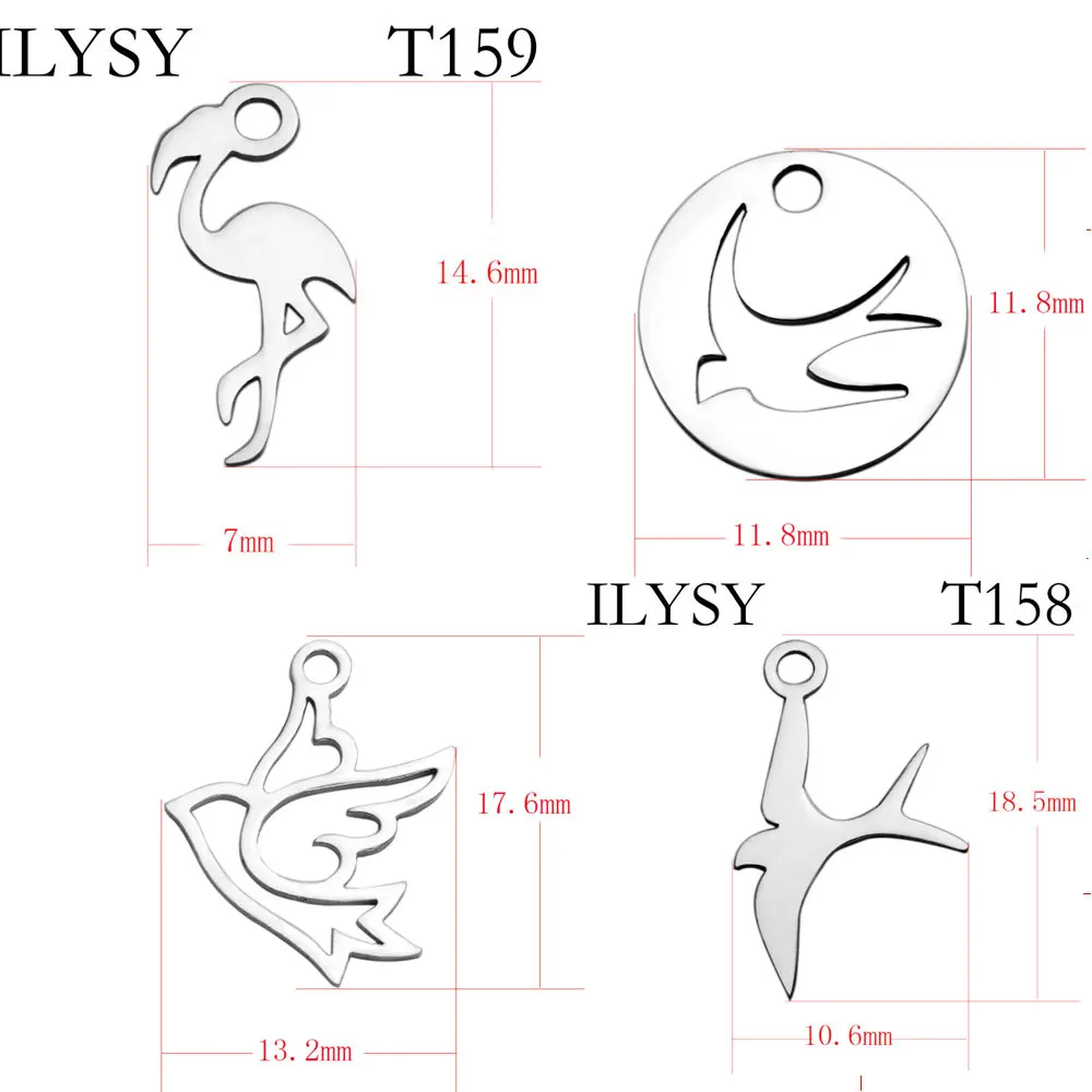 20pcs/lot variety of bird Stainless steel animal Flamingo hollow Charms for Jewelry DIY Making pendant for bracelet jewelry