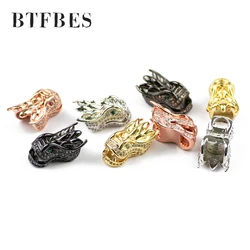 BTFBES Chinese dragon 2pcs Gold Color plated Pendants Copper Bead White Zircon copper product Loose bead Jewelry DIY Bracelet