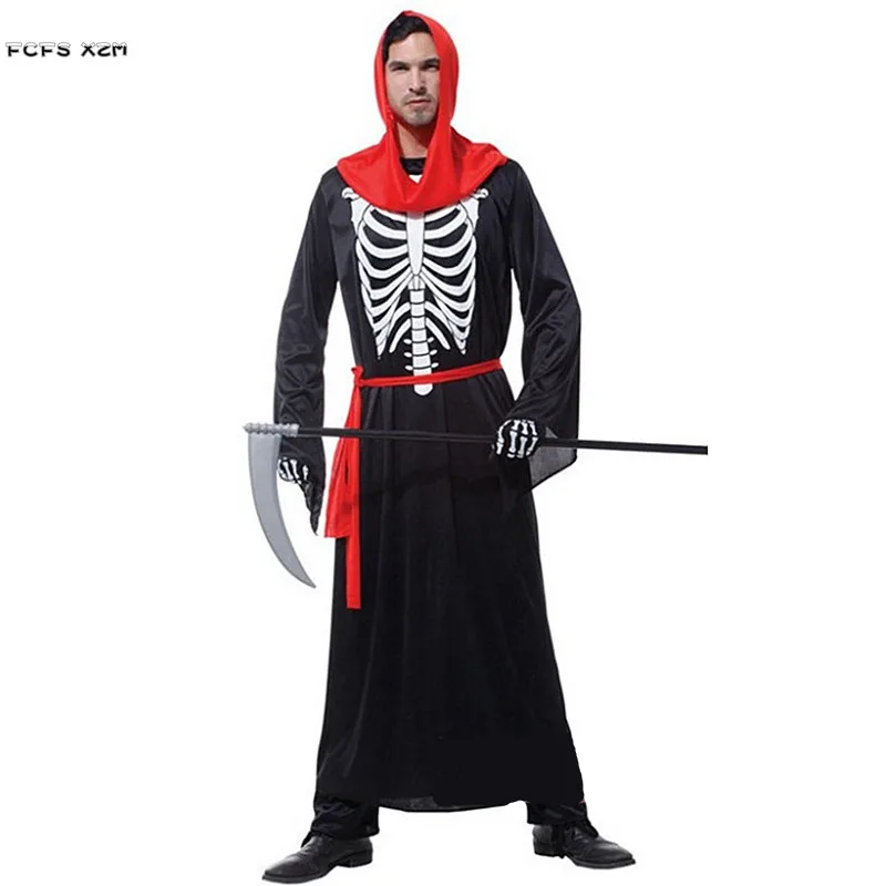 Halloween Skeleton Scary Costumes For Men Azrael Death Hell Devil Demon Cosplay Carnival Purim Masquerade Nightclub Party Dress