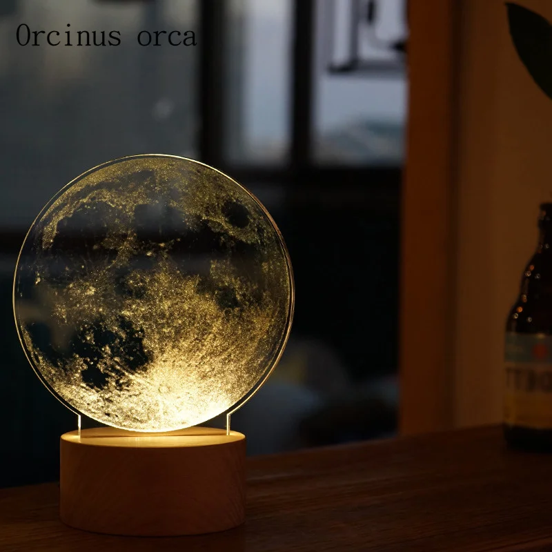 Creative 3D moon desk lamp children bedroom bedside lamp LED lamp decorative birthday gift wood Night light free shipping