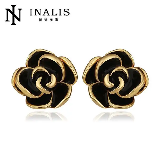 INALIS Hot Sale Flowers Zircon Earrings For Women Fashion Rose GoldPlated Stud Earrings Jewelry brinco E923