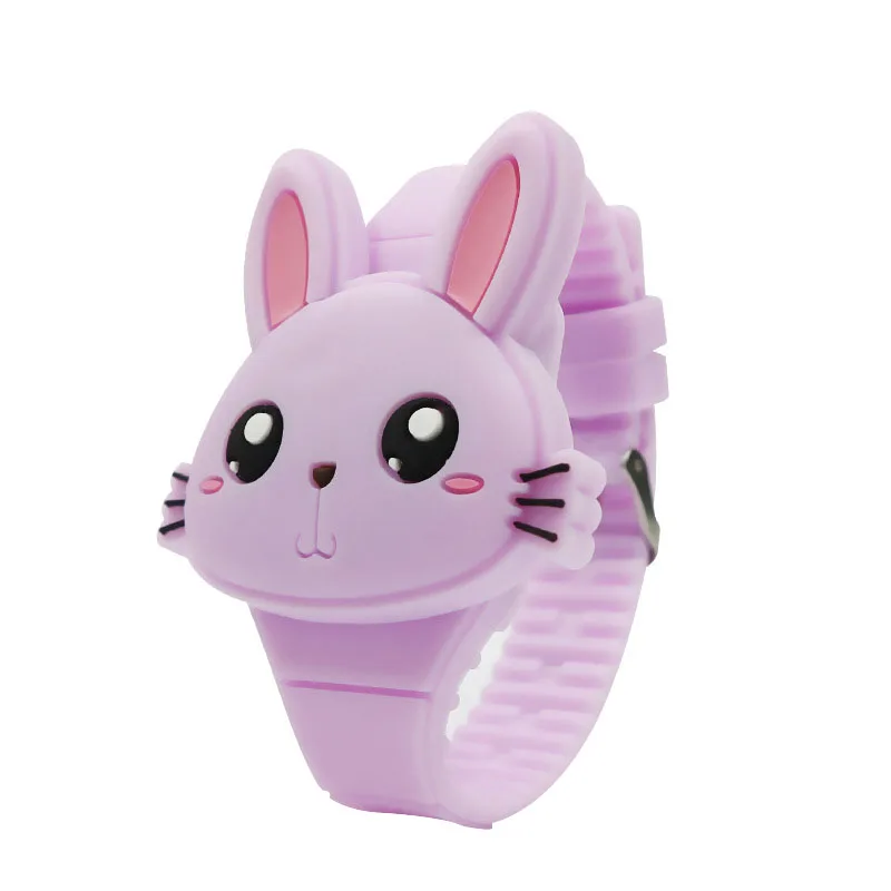 Étui de montre à rabat pour enfants, 1 pièce, bracelet en Silicone montre électronique à LED, motif lapin de dessin animé, joli cadeau dg88