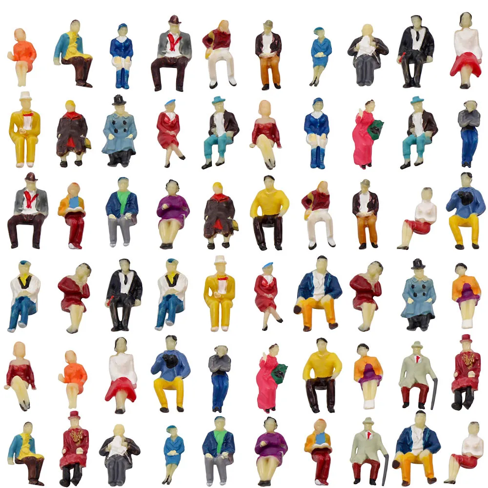 Evemodel 60pcs HO Scale 1:87 นั่งผู้โดยสารคนนั่งตัวเลข 30 Poses ชุดรถไฟ P8711