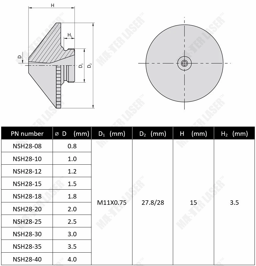 Best Quality NSH28-2.0 Dia 2.0mm Single Layer for DNE Machine Cutting Fabric Precision Brass Alloy Laser Nozzle