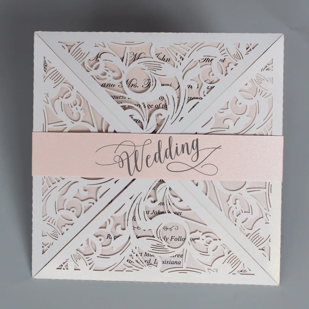 White Laser-Cut Wedding Invitations Romantic Invitation Card Lace wedding Invite - Set of 50 pcs