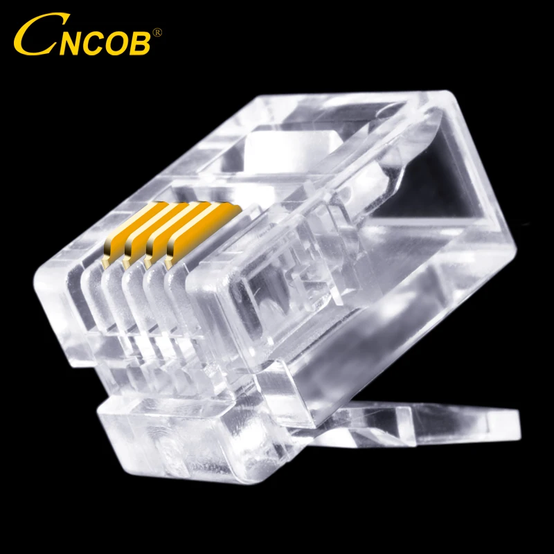 CNCOB 100pcs Cat3 RJ11 6P4C Modular Plugs 4-Wire Phone Cable Connector, Crystal Head, Voice Phone Connector 4-Piece Copper Chip