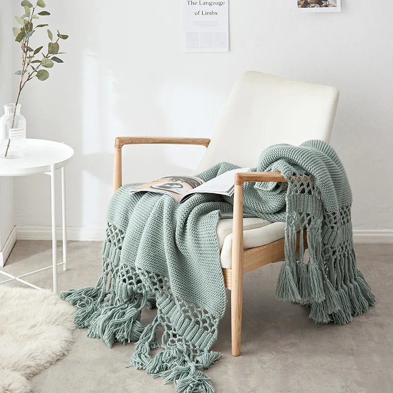 Drop Shipping Nordic Knitted Blanket long tassel hollow Blankets Soft Knitting Blankets sofa/Bed/Car Portable 120*180cm