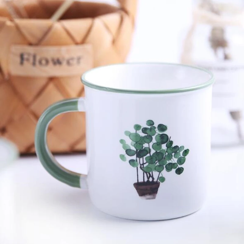 350ml Ceramic Cup Milk Tea Mug Green Plant Water Mug Coffe Mug Ceramic Office Drinkwear Birthday Gifts 1pc