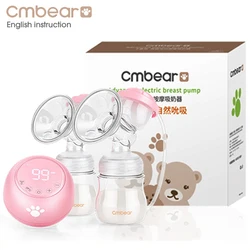 Cmbear-Bomba Elétrica Dupla para Bebê Recém-Nascido, Poderosa Sucção, Alimentação Infantil, USB, Bombas com 2 Garrafas