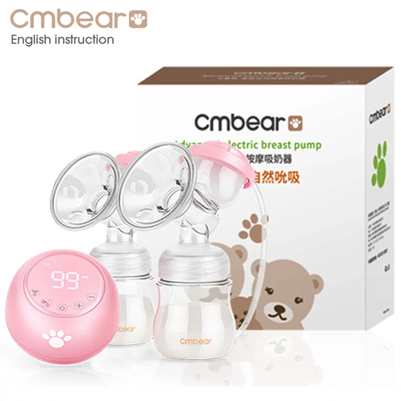  Cmbear Double Electric Breast Pump Powerful Suction Newborn Baby Breast Feeding infantil USB breast pumps with two bottles