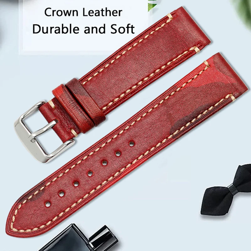 

High Quality Cowhide Watchbands Women Men Camouflage Vintage Genuin Leagher Watch Band Strap 18mm 20mmm 22mm