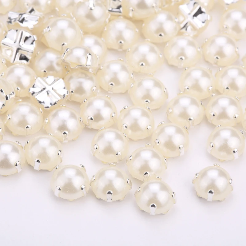 4/5/6/7/8/10mm Ivory Sew On Half Round Pearl with Silver/Gold Claw Pearl Beads For Wedding Dress Decoration