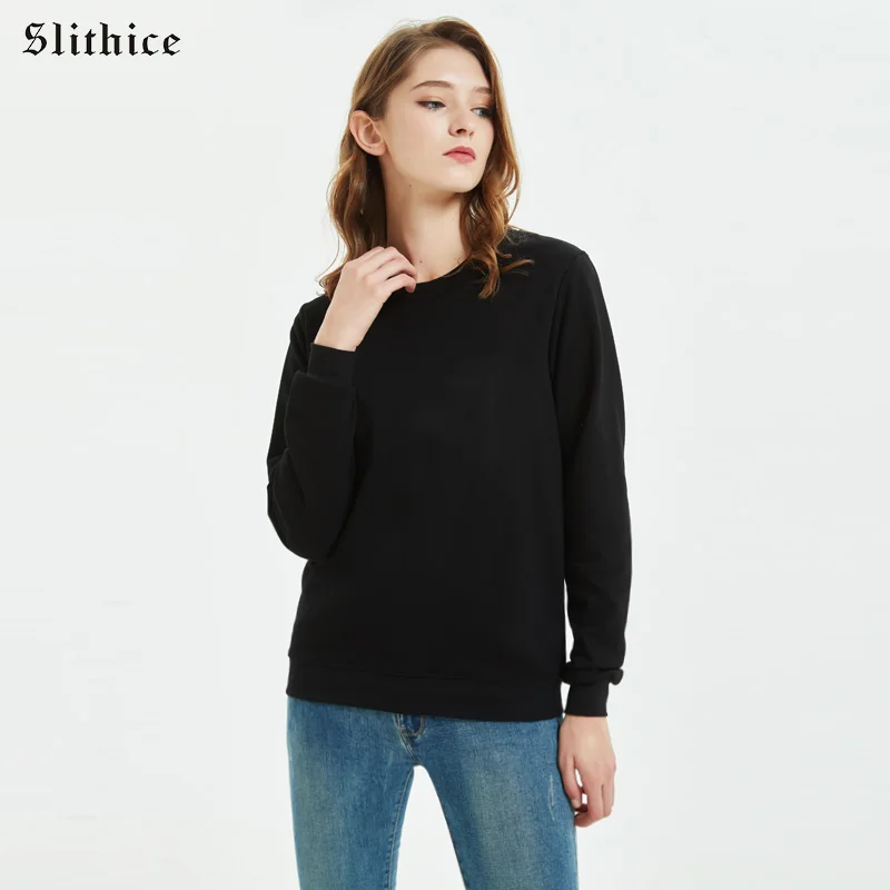 

Slithice Women's sweatshirt hoodies kawaii Black Long SLeeve Cotton Casual hoody Solid Hoody for woman