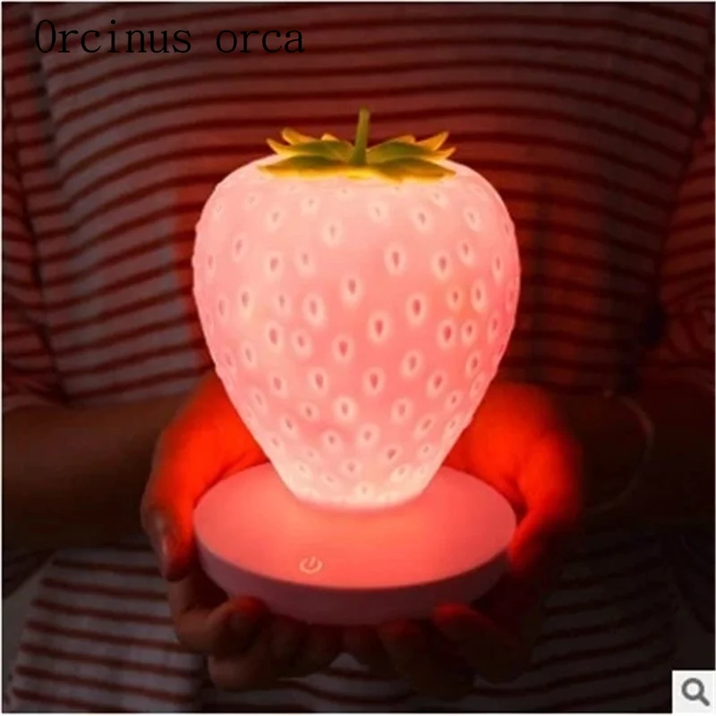 

Creative cartoon strawberry silica gel small table lamp bedroom led charging energy saving with sleeping night lamp