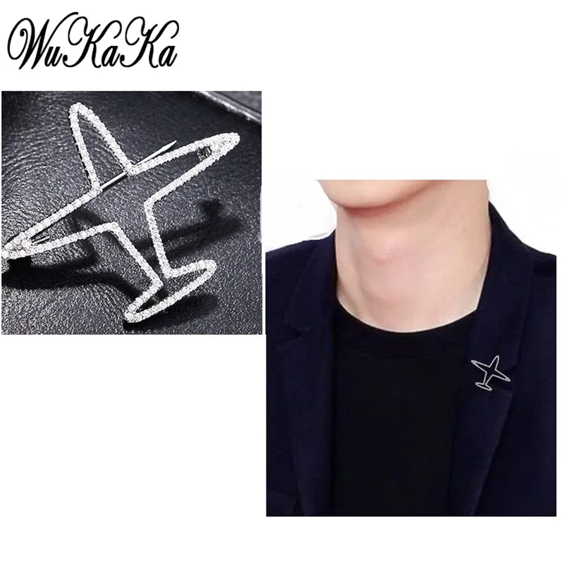 Wukaka Airplane Men Suit Brooch Pin for Man Jewelry Brooches Crystal Aircraft Men Pins 2025