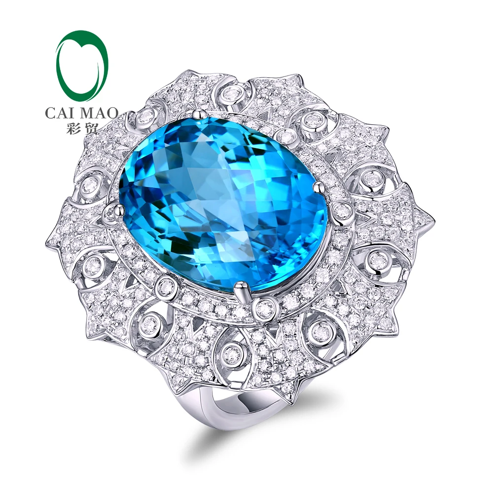 

Caimao Jewelry 14K White Gold 12.18ct Natural Topaz & 0.82ct Diamonds Engagement Ring Free Shipping