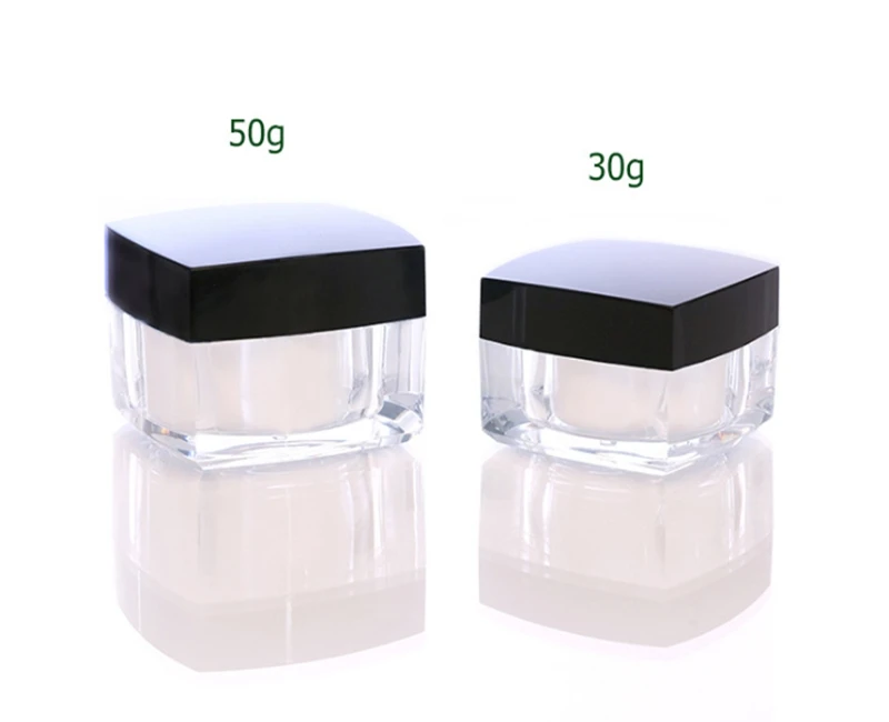 100pcs/lot 30g 50g square acrylic cream jar Empty packaging bottle 30ML 50ML Cream Box