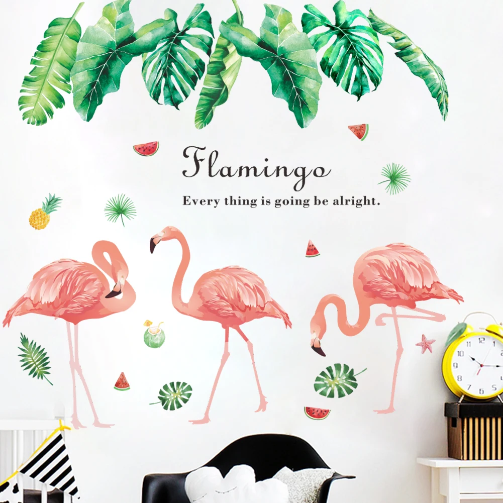 Romantic 3D Cartoon Flamingo Wall Stickers Birds Mural Decals for Kids Rooms Baby Bedroom Nursery Decoration