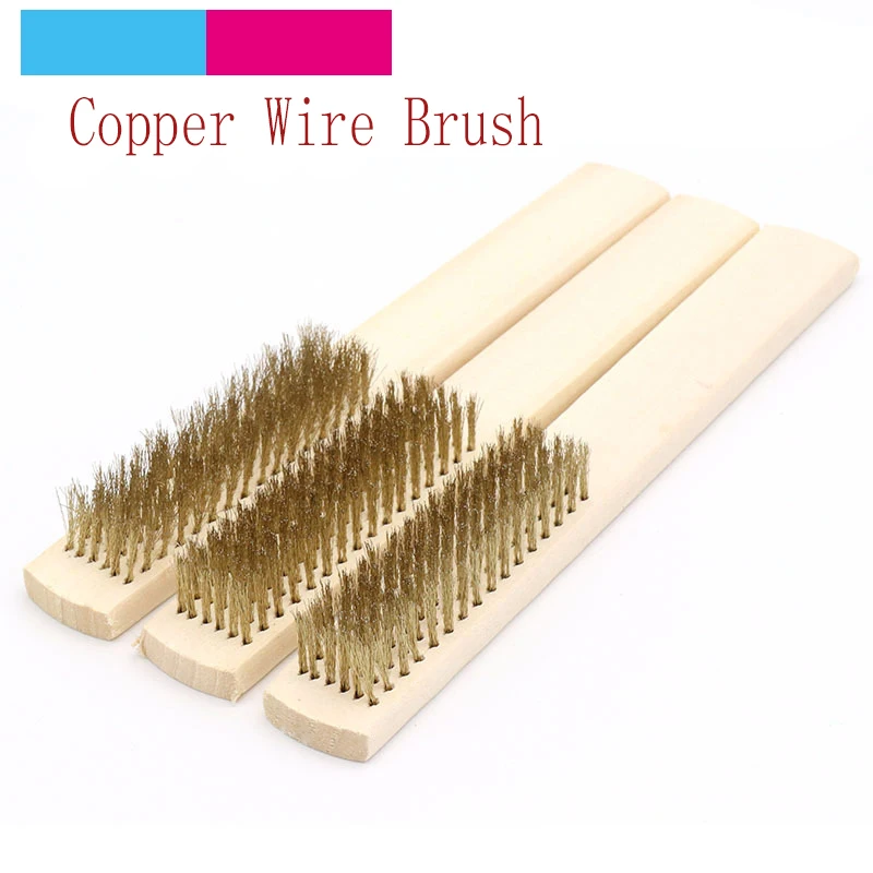 1pcs Wood Handle Brass Wire Copper Brush for Industrial Devices Surface/Inner Polishing Grinding Cleaning 6x16 Row Hand Tool