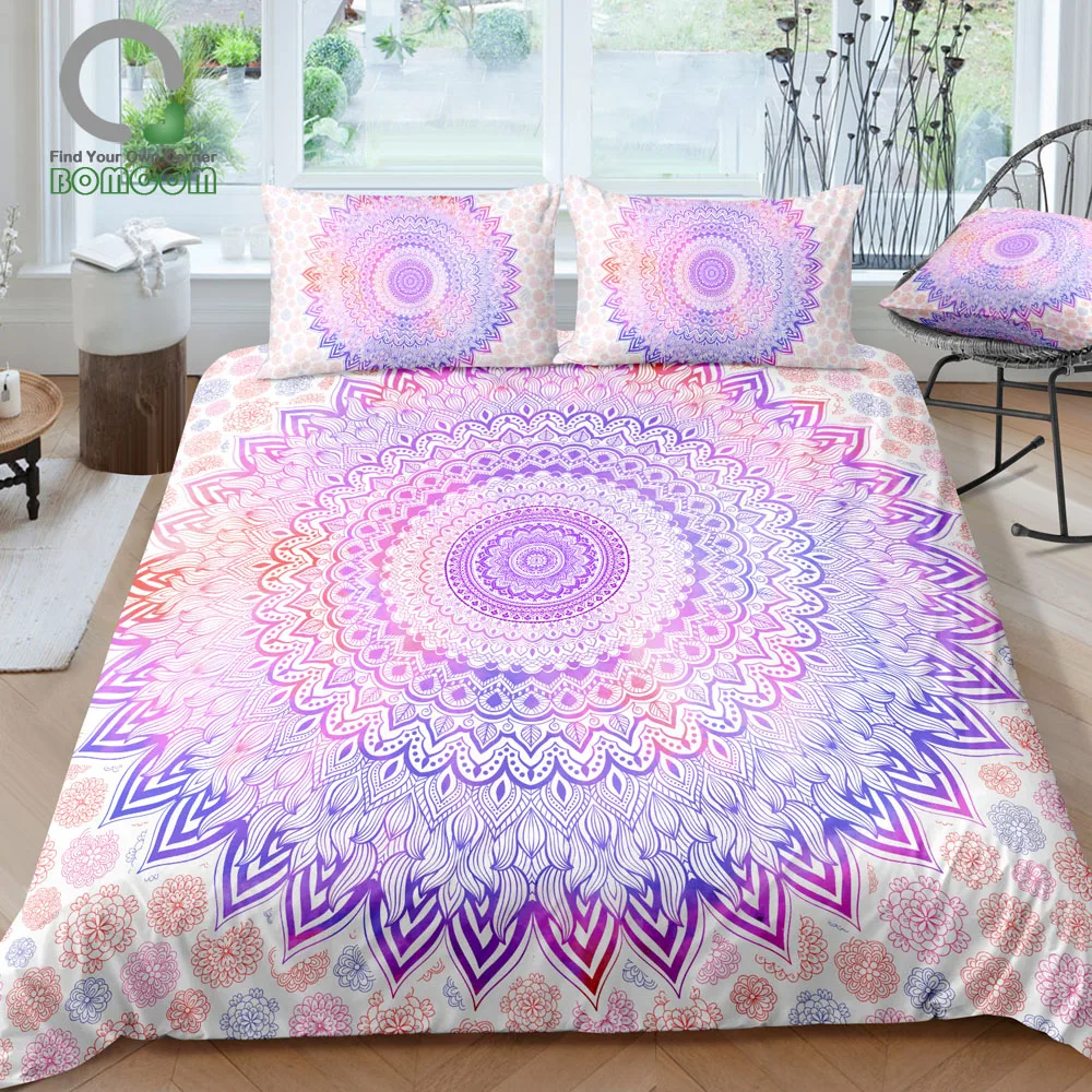 

BOMCOM 3D Digital Printing Spiritual Watercolor Mandala Flower BOHO Gypsy Yoga Duvet Cover Sets 100% Microfiber Warm Color