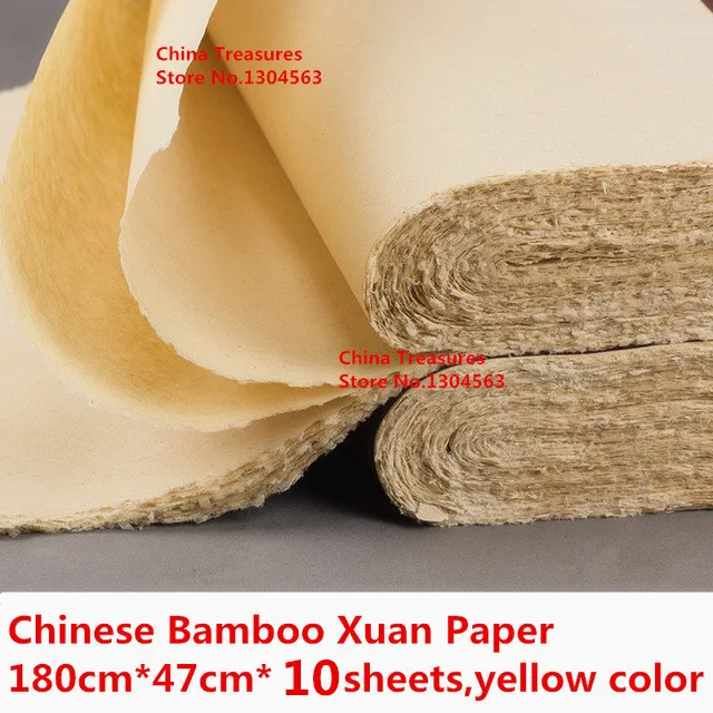 

180cm*47cm*10sheets/lot Chinese Bamboo Xuan Paper Calligraph Paper Xuan Zhi Rice Paper Mao Bian Zhi Yellow Color/antique color