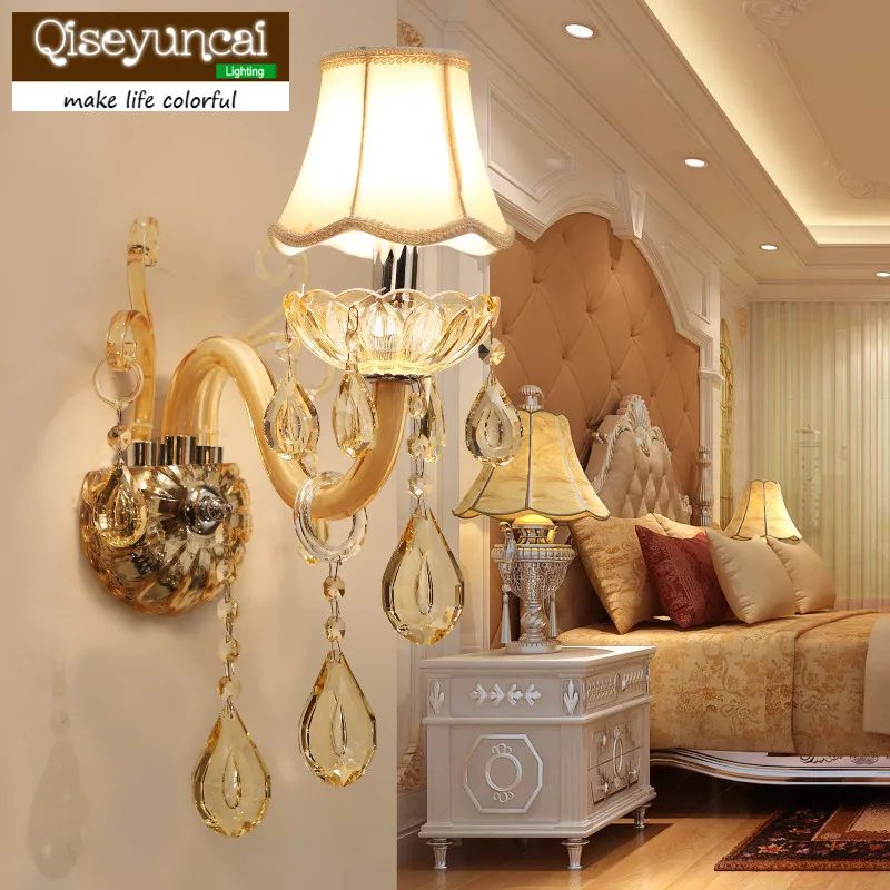 

Qiseyuncai European-style living room wall crystal wall lamp simple corridor aisle luxury atmospheric bedroom bedside lamps