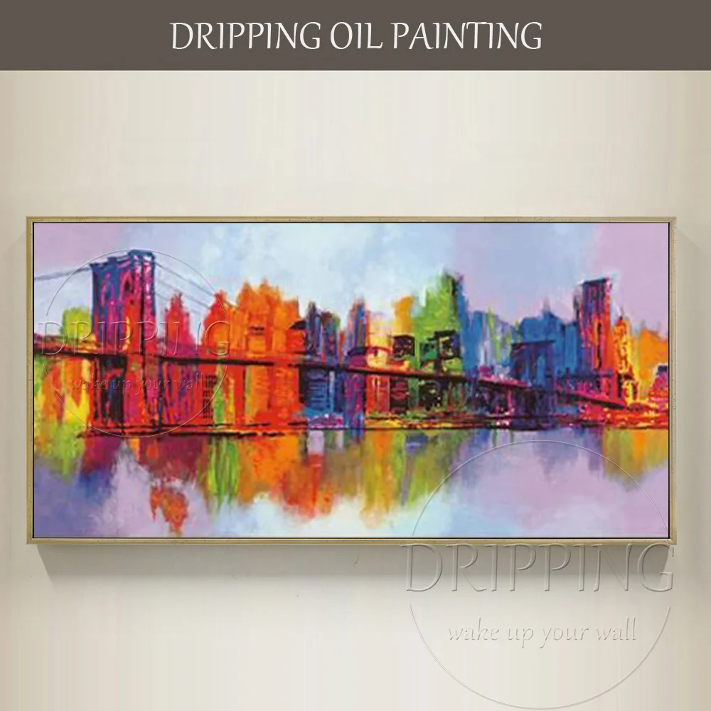 Gifted Artist Hand-painted High Quality Abstract New York Landscape Oil Painting on Canvas Abstract Colorful City Oil Painting