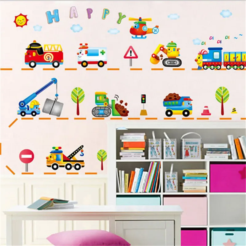 Cartoon children room wall stickers for kids room boy bedroom wall decals window poster 3D car wall sticker wallpaper