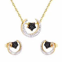 LUXUKISSKIDS Trendy Fashion Women Wedding Jewelry Moon Shape Cubic Zircon Bridal Necklace Earrings Jewelry Sets