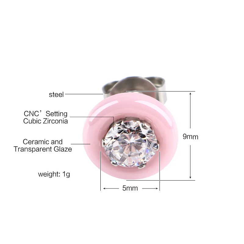 Orecchini a bottone rotondi in ceramica rosa nera bianca per le donne AAA Big Crystal CZ rosa orecchini da donna gioielli da sposa all\'ingrosso