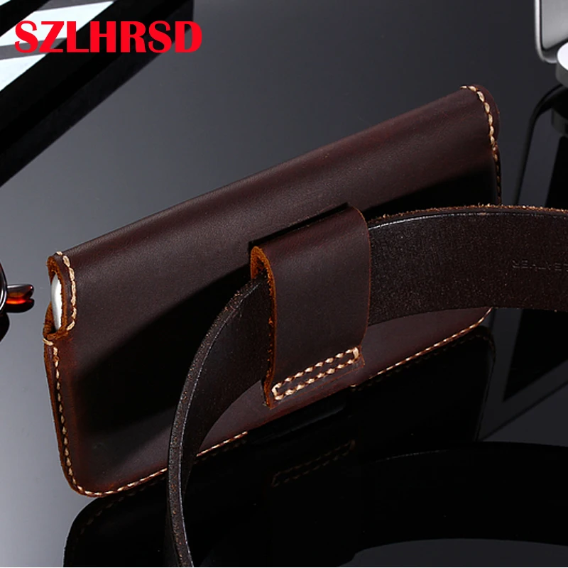 High quality Handmade 100% Genuine Leather Men's Waist Bag Outdoor Bag for Sharp Aquos zero Case Cover Phone Bag