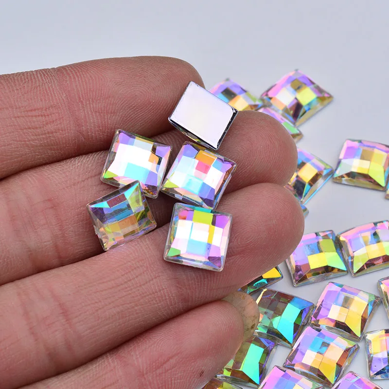 JUNAO 8 10 12 14 16 mm White Square Crystal Rhinestone Flat Back Acrylic Gems Glue On Crystals Stones Non Sewing DIY Strass