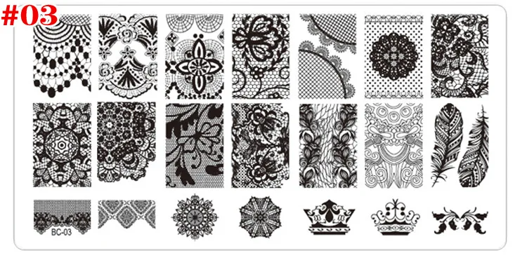 Lot de 4 modèles d'impression de Film bleu BC Lace, (20 motifs/feuille), pochoirs de décoration pour ongles