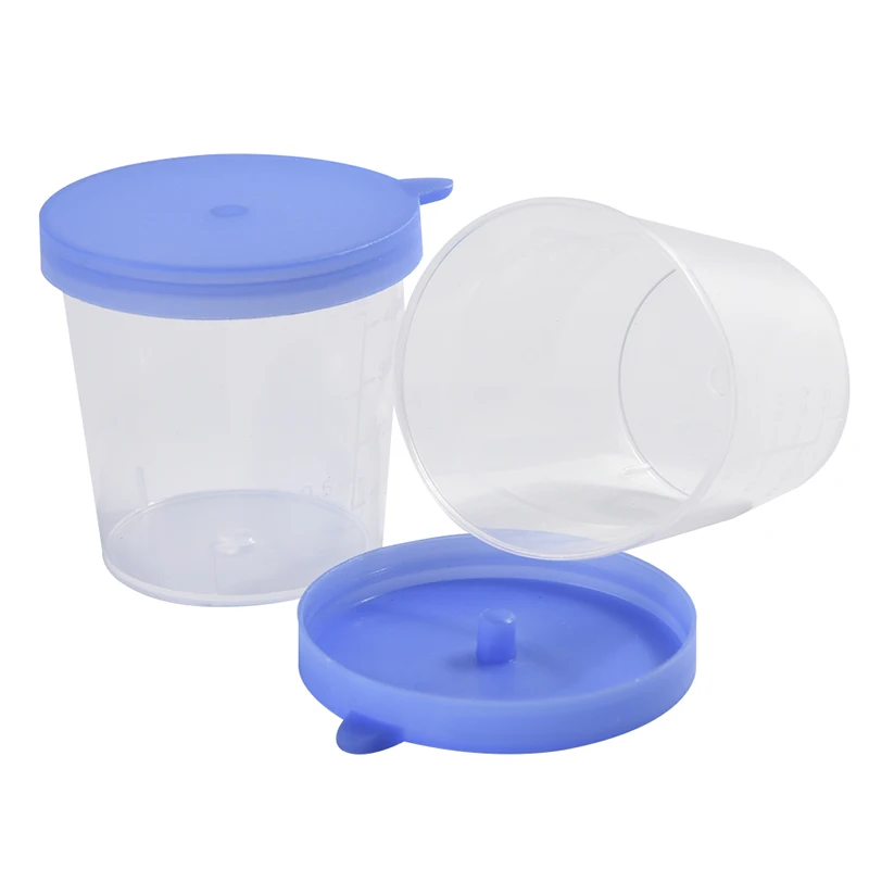 10 Pcs 40ML Vol Molded Graduation ML And Oz PP EO Sterile Blue Cap Plastic Cup Urine Container Specimen Cup Sample Bottle