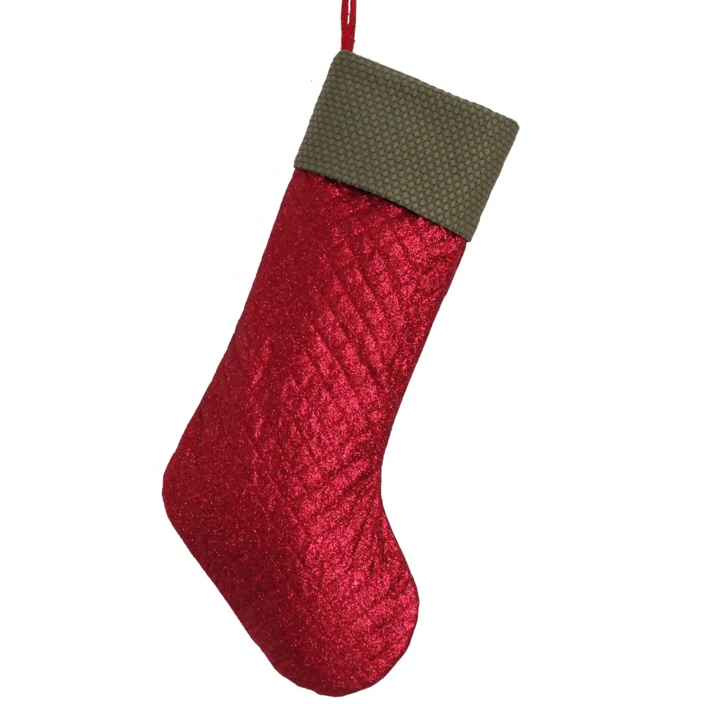 Free shipping 9 kinds Hot Sell glitter blingbling sparkle quilted body with different design cuff Christmas Stocking red