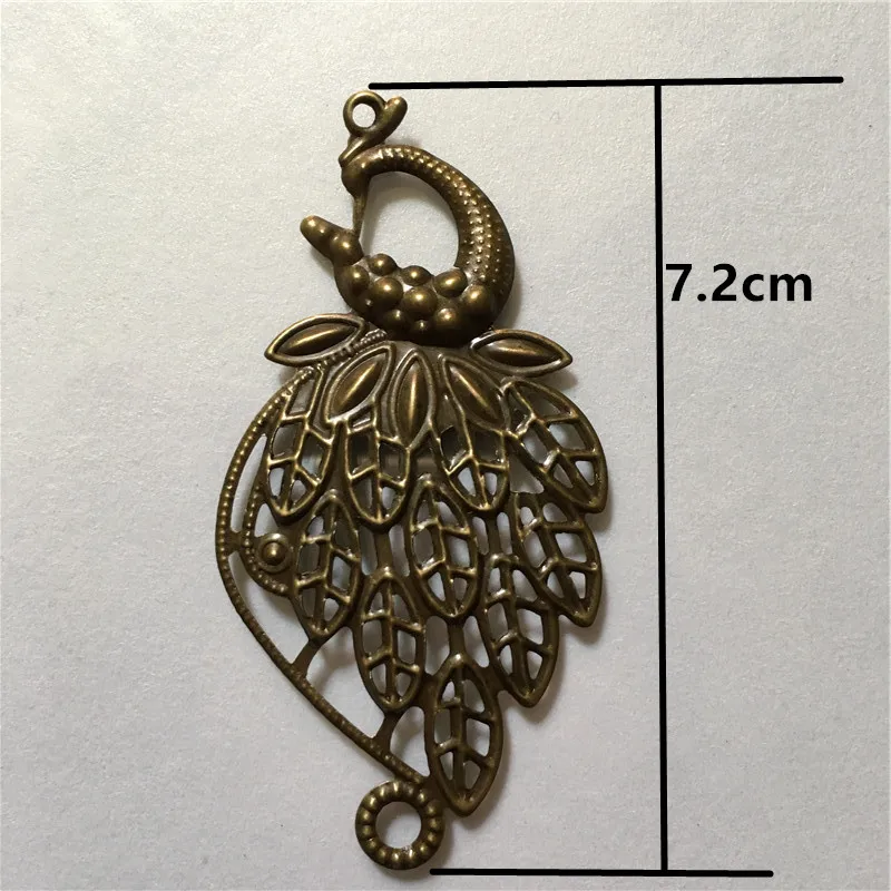 500Pcs Wholesale Filigree Peacock Embellishments Findings,Jewelry Accessories,Bronze Tone,7.2cm